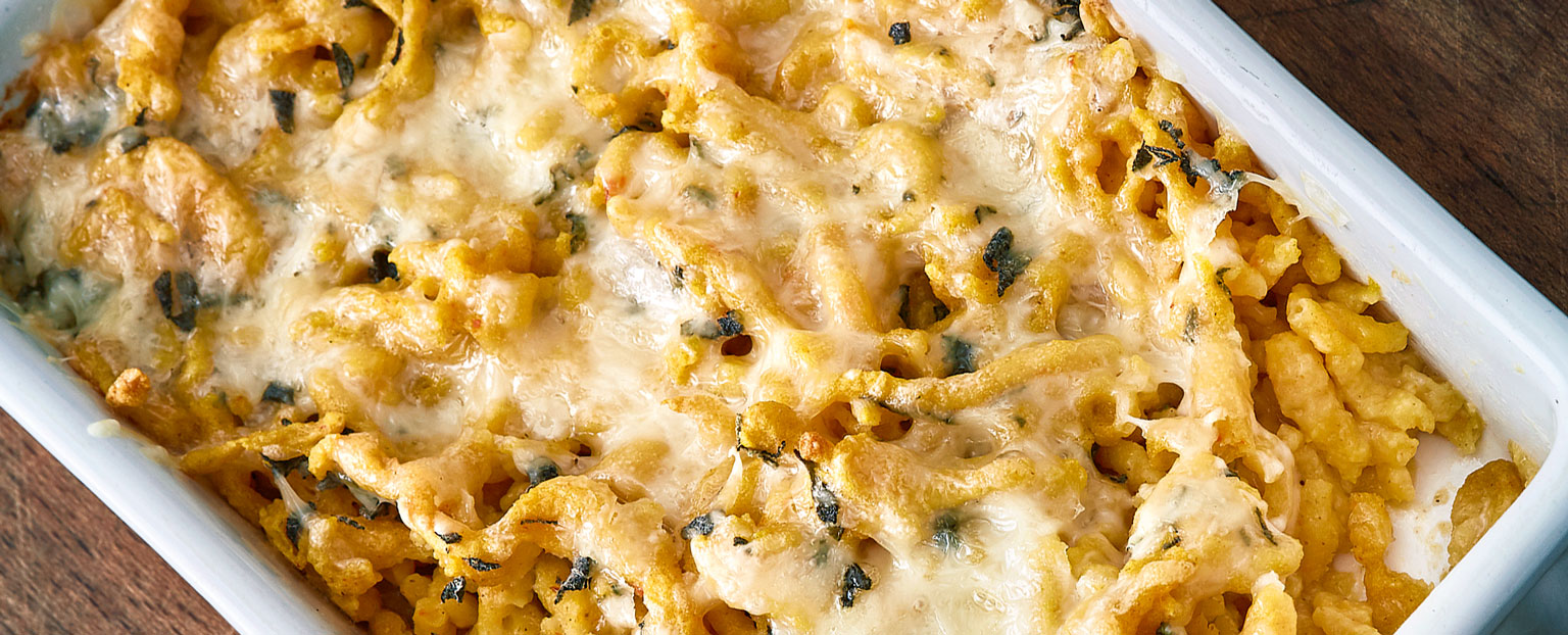 Spätzleauflauf mit Kürbis &amp; Bergkäse