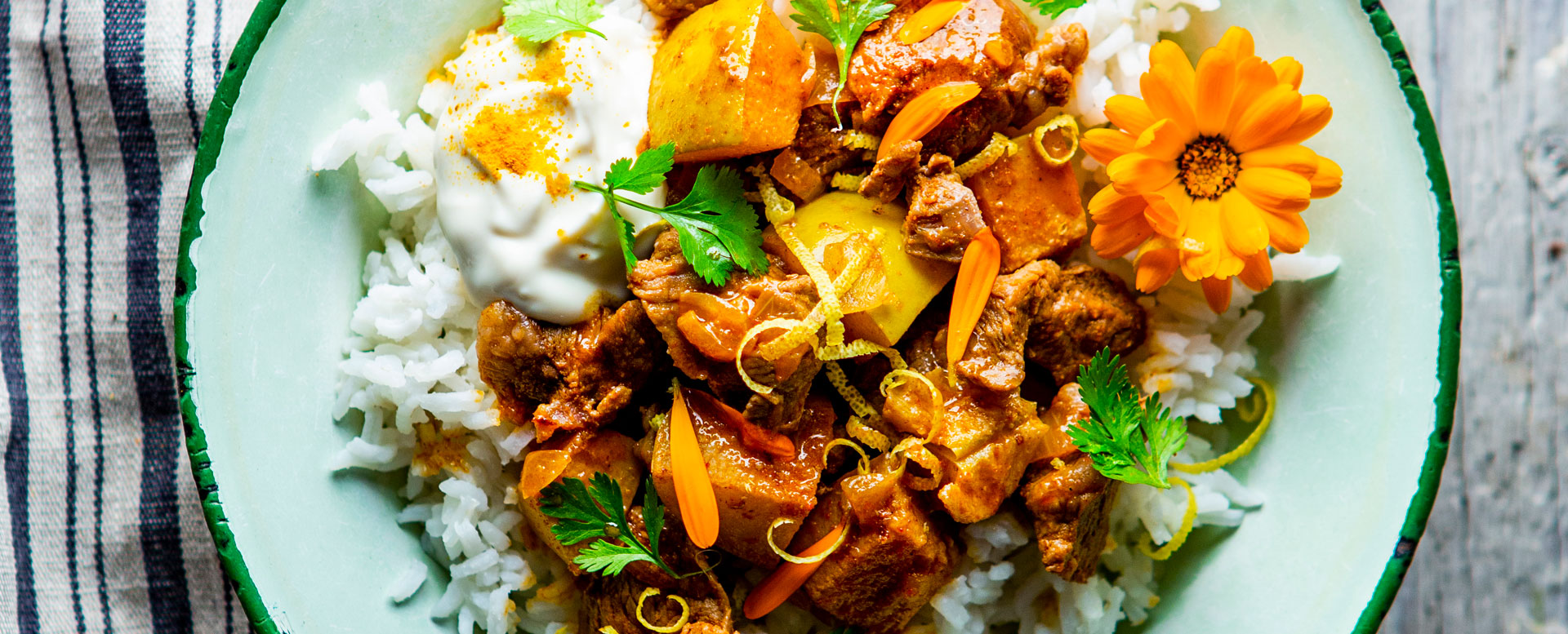 Marokkanische Lamm Tajine mit Quitten und Basmati Reis