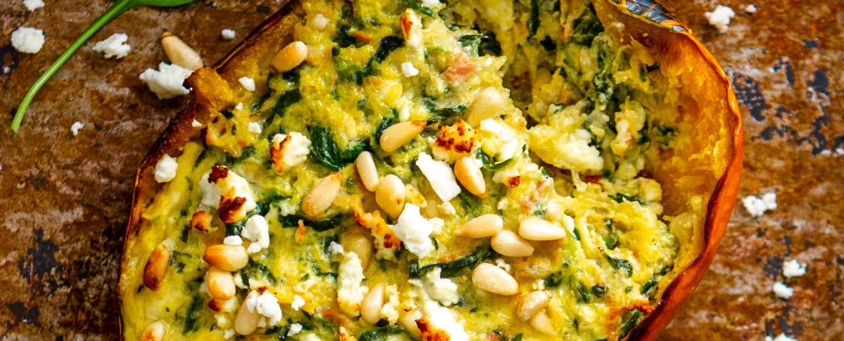 Spaghetti Kürbis mit Spinat & Feta